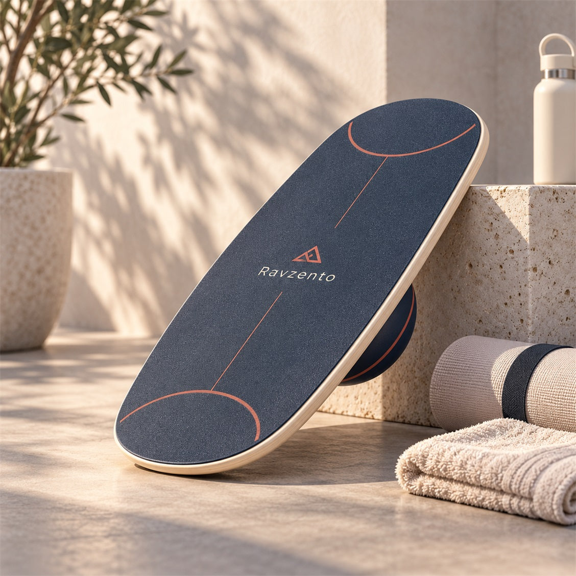 Ravzento oval balance board with textured navy surface