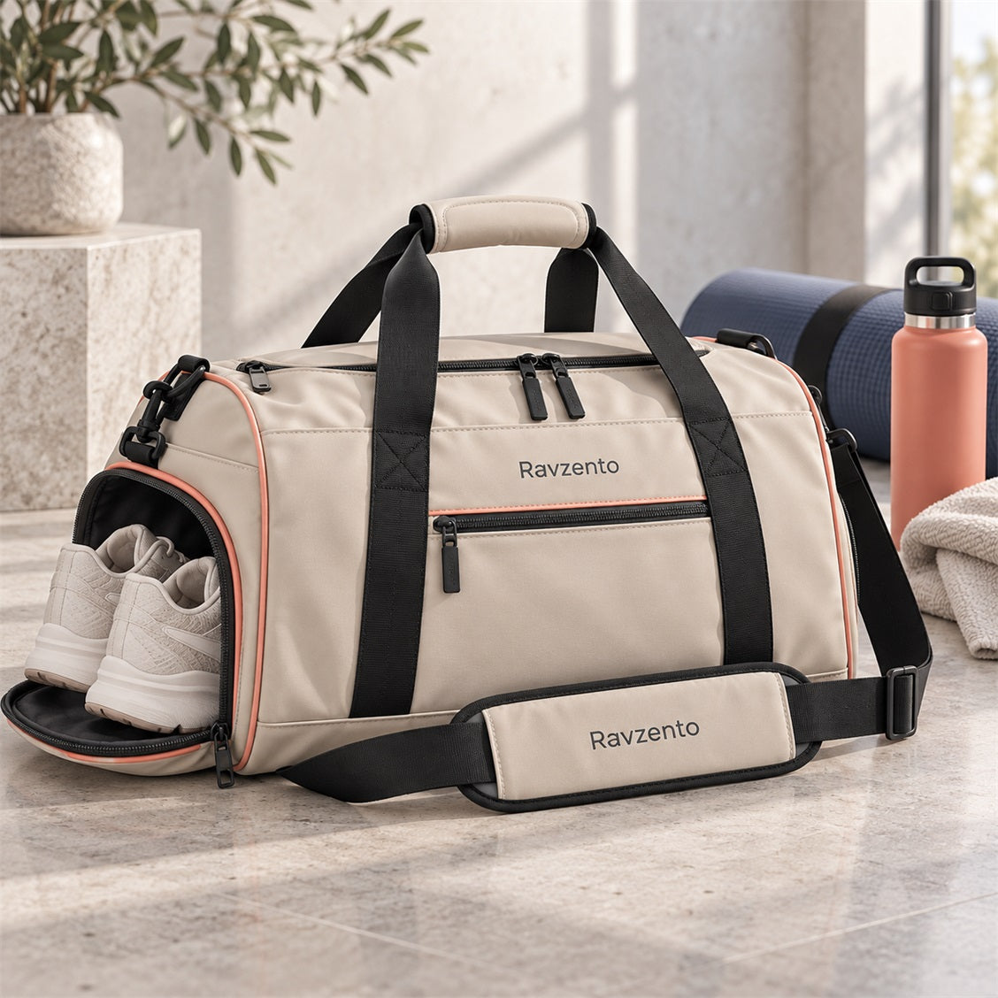 Ravzento gym duffel bag with separate shoe compartment